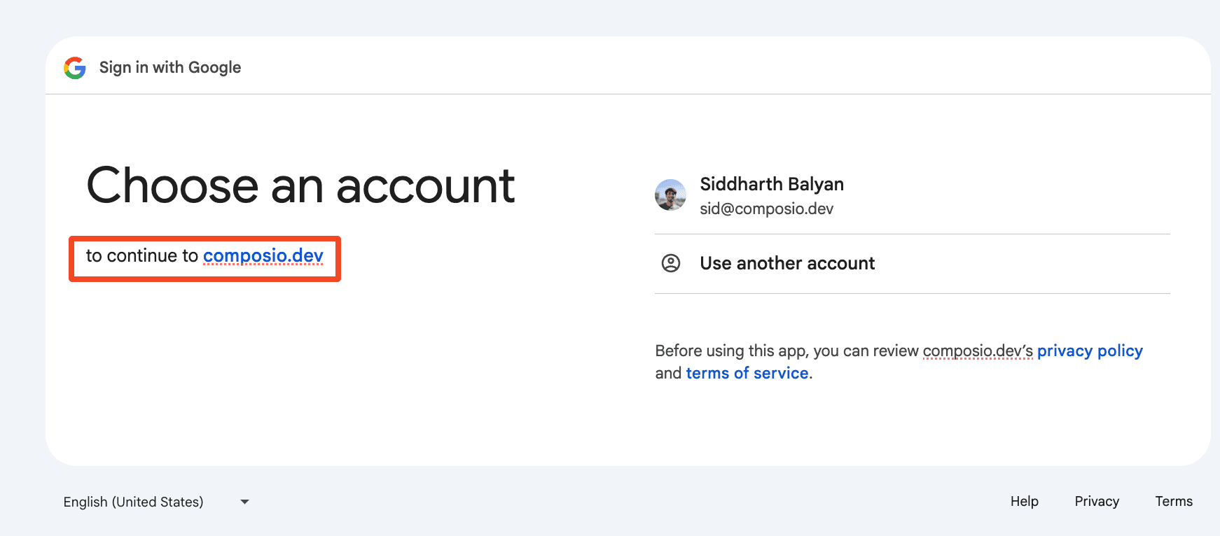 Composio's Domain in OAuth Consent Screen